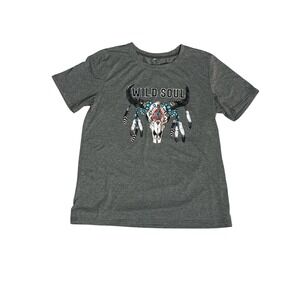 Women's Gray Wild Soul Graphic Tee Boho Casual Short Sleeve Shirt L